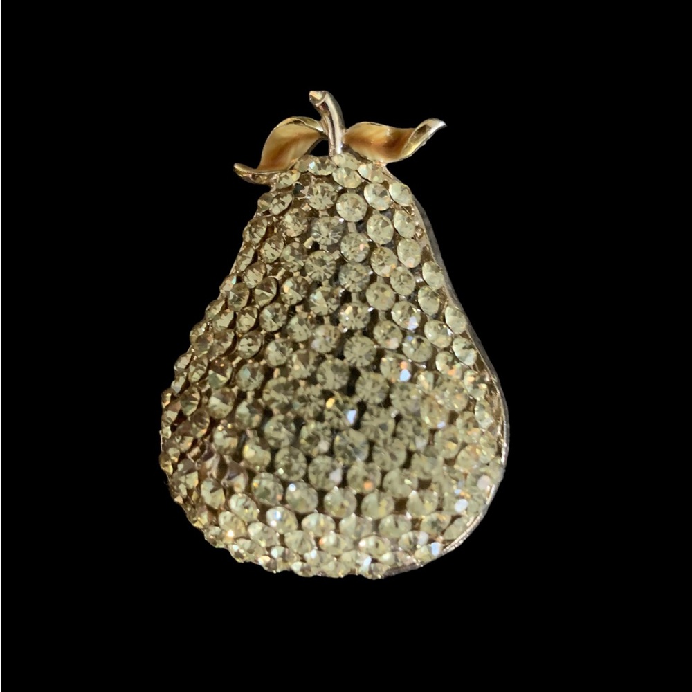 Vintage Yellow tinted Rhinestone Pear 🍐 Brooch Pin